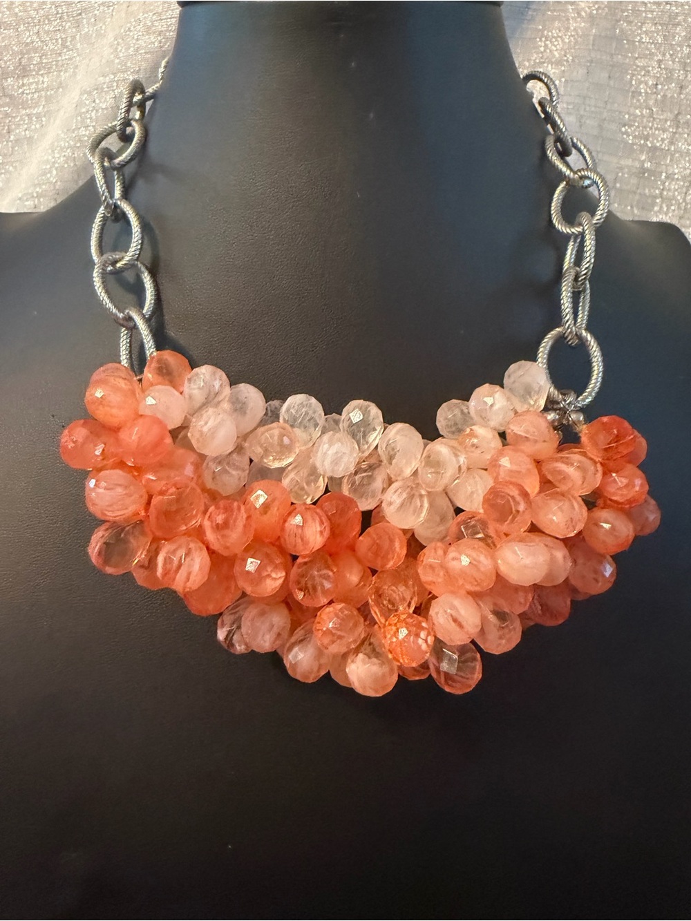 Loft Multi-Row Coral and Peach Bead Statement Necklace